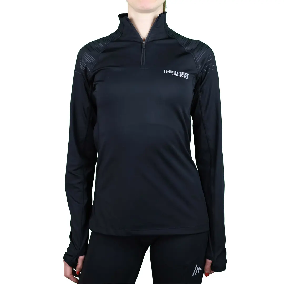Ladies Fleece 1/2 Zip Top Trail+ Black | Impulse Outdoor