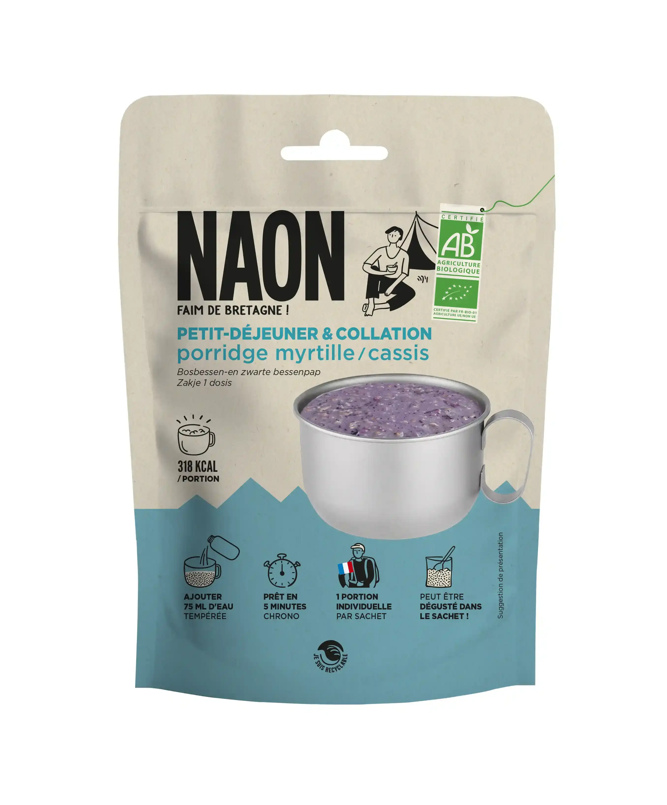 Porridge Myrtille Cassis - Repas Lyophilise | Naon