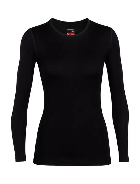 T-shirt Femme 260 Tech Ls Crewe Noir - Tee Shirt Ml | Icebreaker