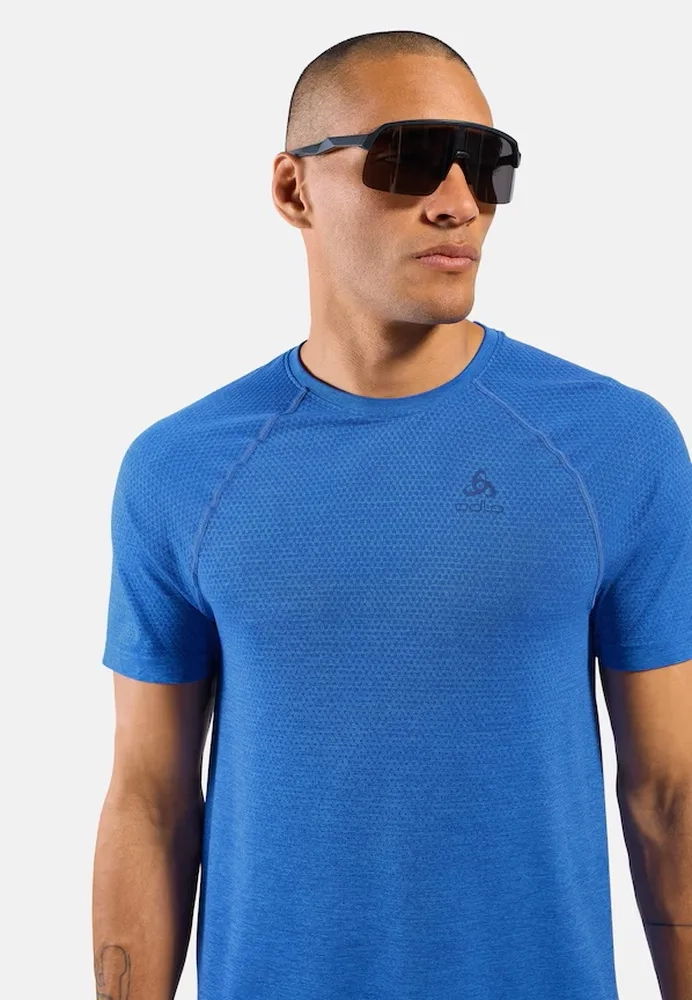 T-Shirt Essential Seamless Dazzling Blue Melange - Tee Shirt Mc | Odlo