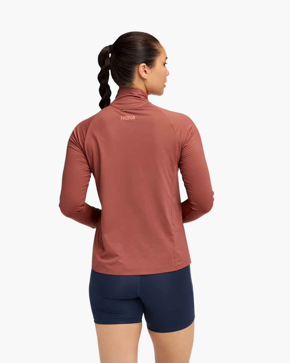 T-shirt Zippé Femme Glidetech Rouge - Polaire | Hoka
