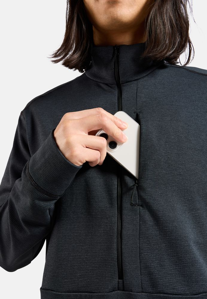 Polaire Grid Fleece 1/2 Zip Black Melange