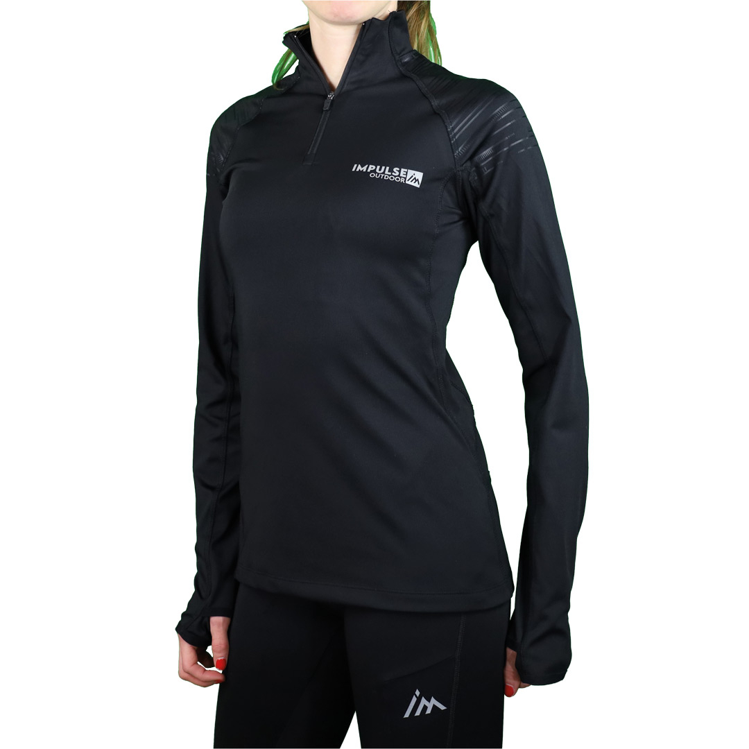 Ladies Fleece 1/2 Zip Top Trail+ Black | Impulse Outdoor