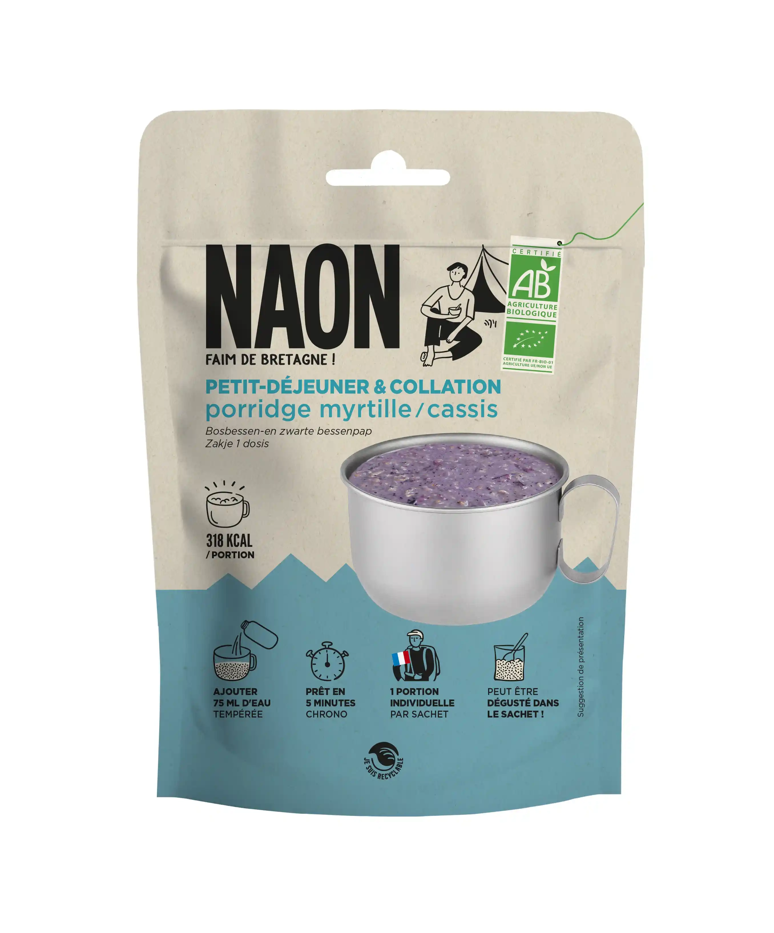 Porridge Myrtille Cassis - Repas Lyophilise | Naon