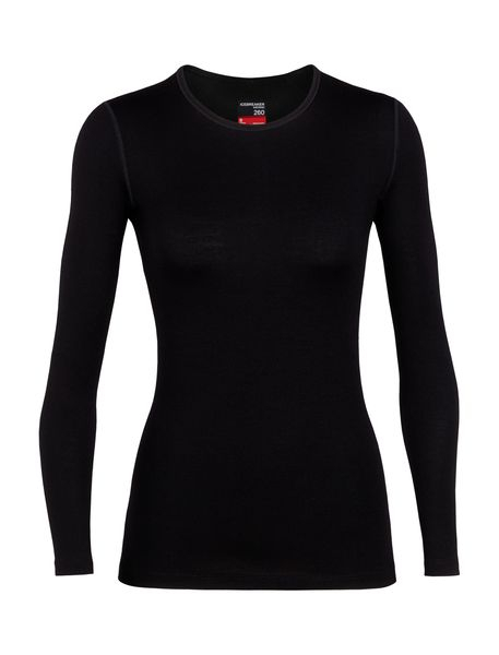 T-shirt Femme 260 Tech Ls Crewe Noir - Tee Shirt Ml | Icebreaker
