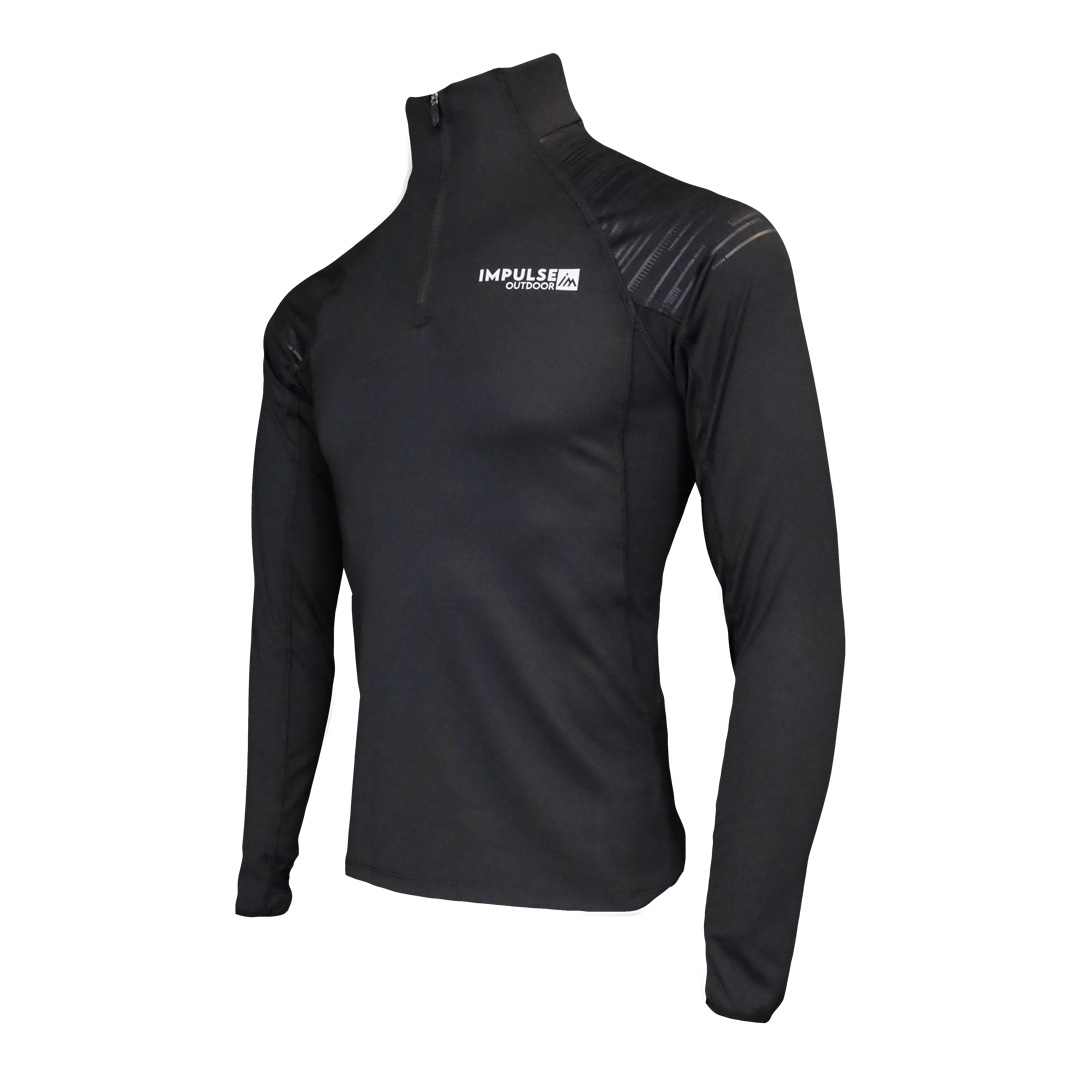 Men Fleece 1/2 Zip Top Trail+ Black - Tee Shirt Ml | Impulse Outdoor