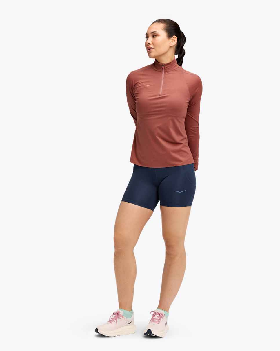 T-shirt Zippé Femme Glidetech Rouge - Polaire | Hoka