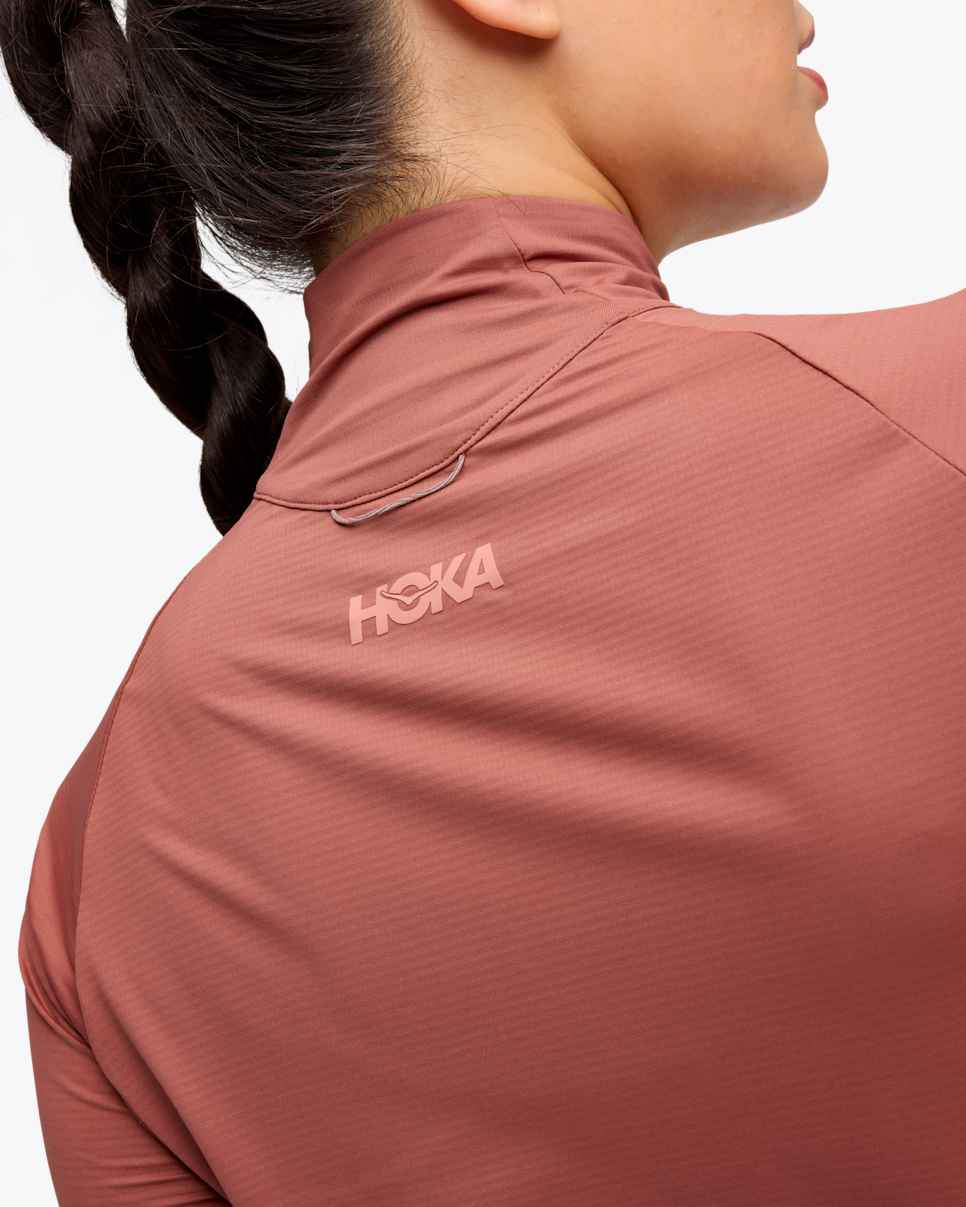 T-shirt Zippé Femme Glidetech Rouge - Polaire | Hoka