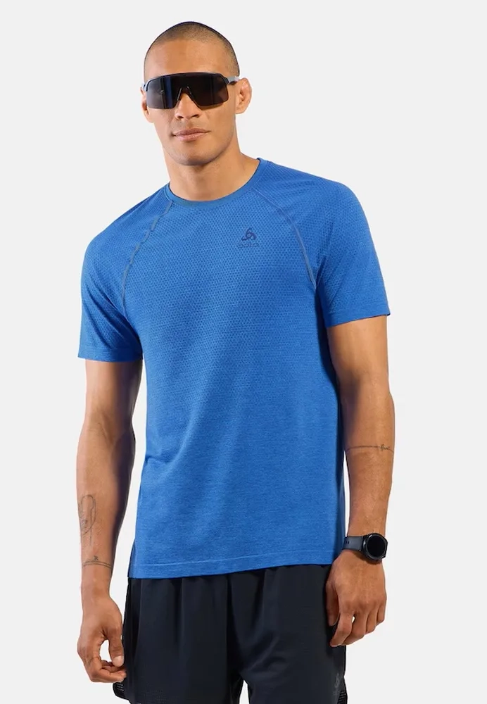 T-Shirt Essential Seamless Dazzling Blue Melange - Tee Shirt Mc | Odlo