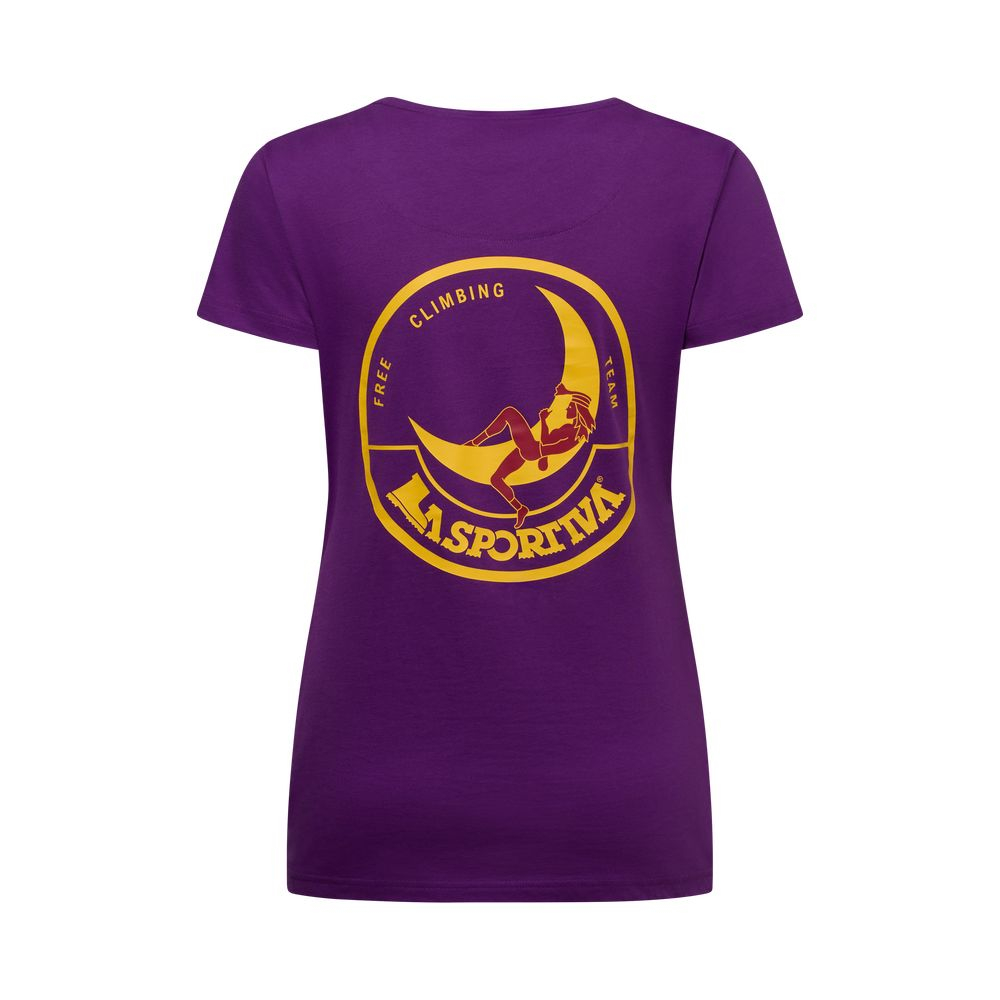 T-Shirt Femme Climbing On The Moon Viola Giallo - Tee Shirt Mc
