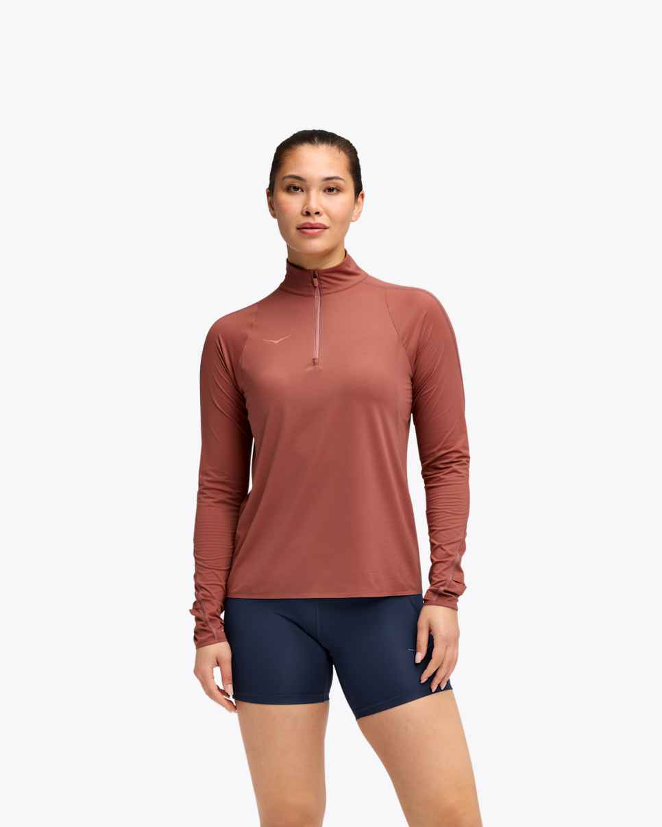 T-shirt Zippé Femme Glidetech Rouge - Polaire | Hoka
