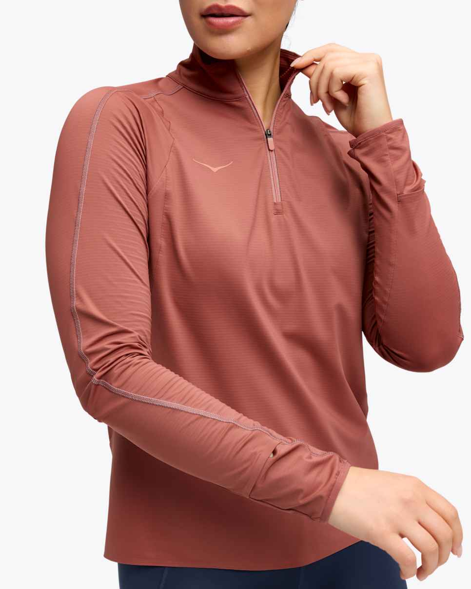 T-shirt Zippé Femme Glidetech Rouge - Polaire | Hoka