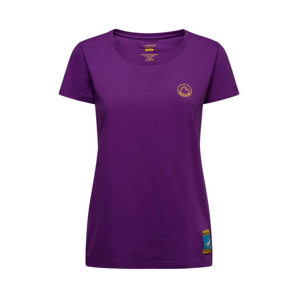 T-Shirt Femme Climbing On The Moon Viola Giallo - Tee Shirt Mc