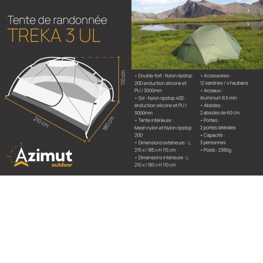 Treka 3 Ul Tente Randonnée 3 Places Azimut Outdoor