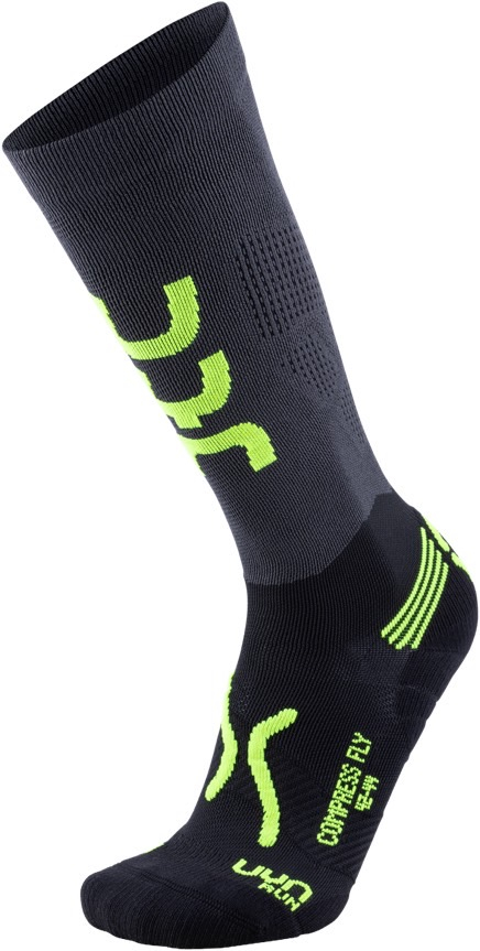 CHAUSSETTES COMPRESSION FLY ANTHRACITE / YELLOW – Chaussettes trail-running  – Chullanka